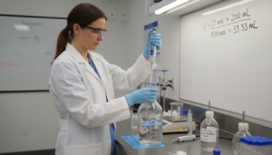 Researcher performing precise pipetting