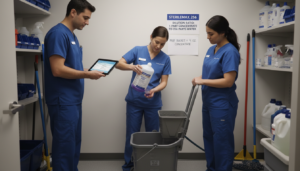 Scenario: A hospital cleaning setup with dilution instructions