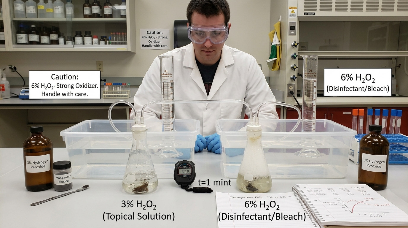 Chemistry of hydrogen peroxide decomposition, stability factors, and concentration effects on safety and effectiveness