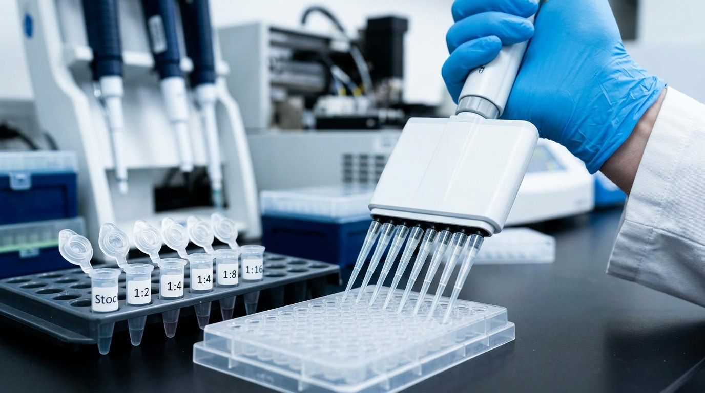 2 fold dilution calculator real lab scenarios showing antibody titers MIC testing and standard curves