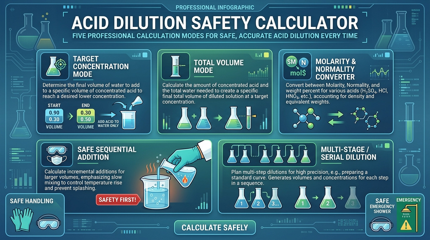 Step by step diagram showing how to dilute acid safely with proper technique