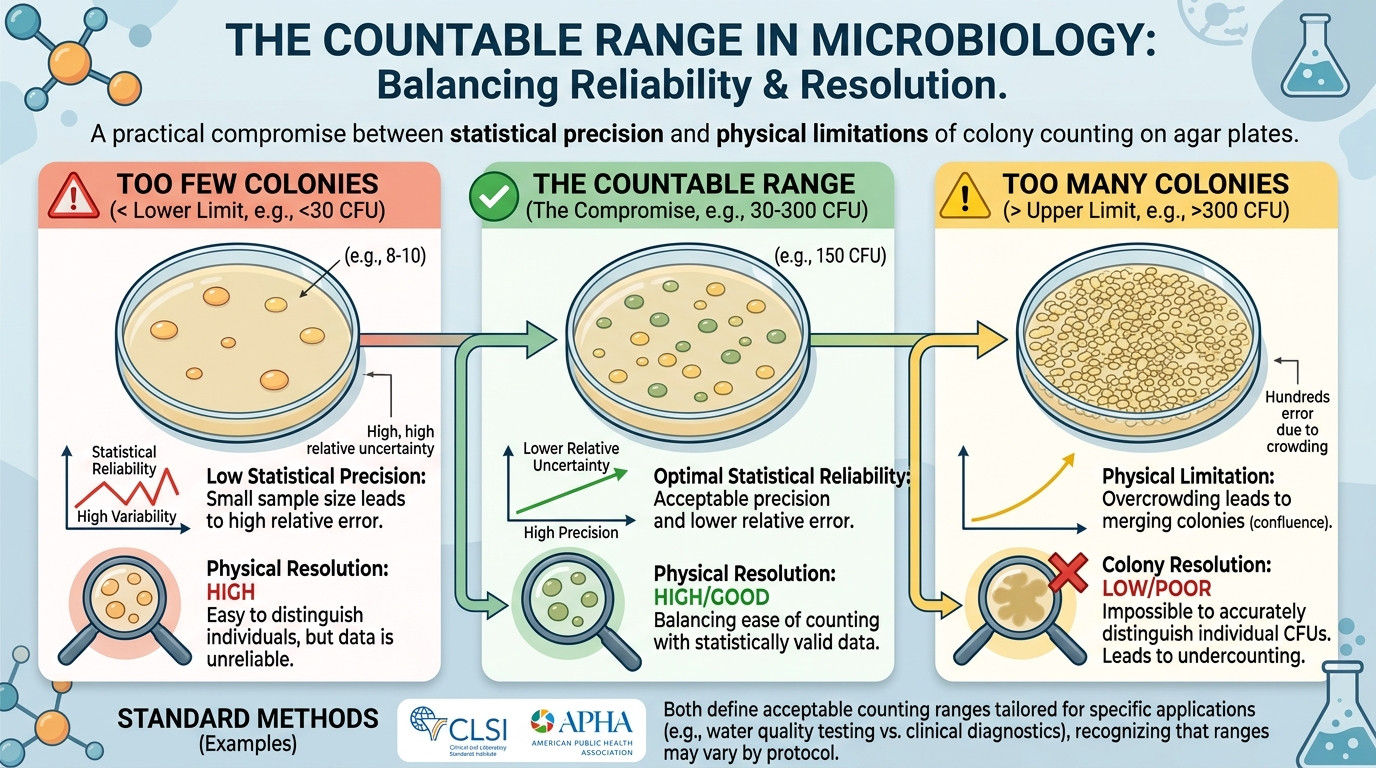 Microbiology serial dilution example with table showing step by step tenfold dilution process and colony counting procedure