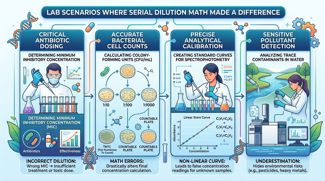 Serial dilution calculation real laboratory scenarios showing practical applications in colony counting and antibody titers