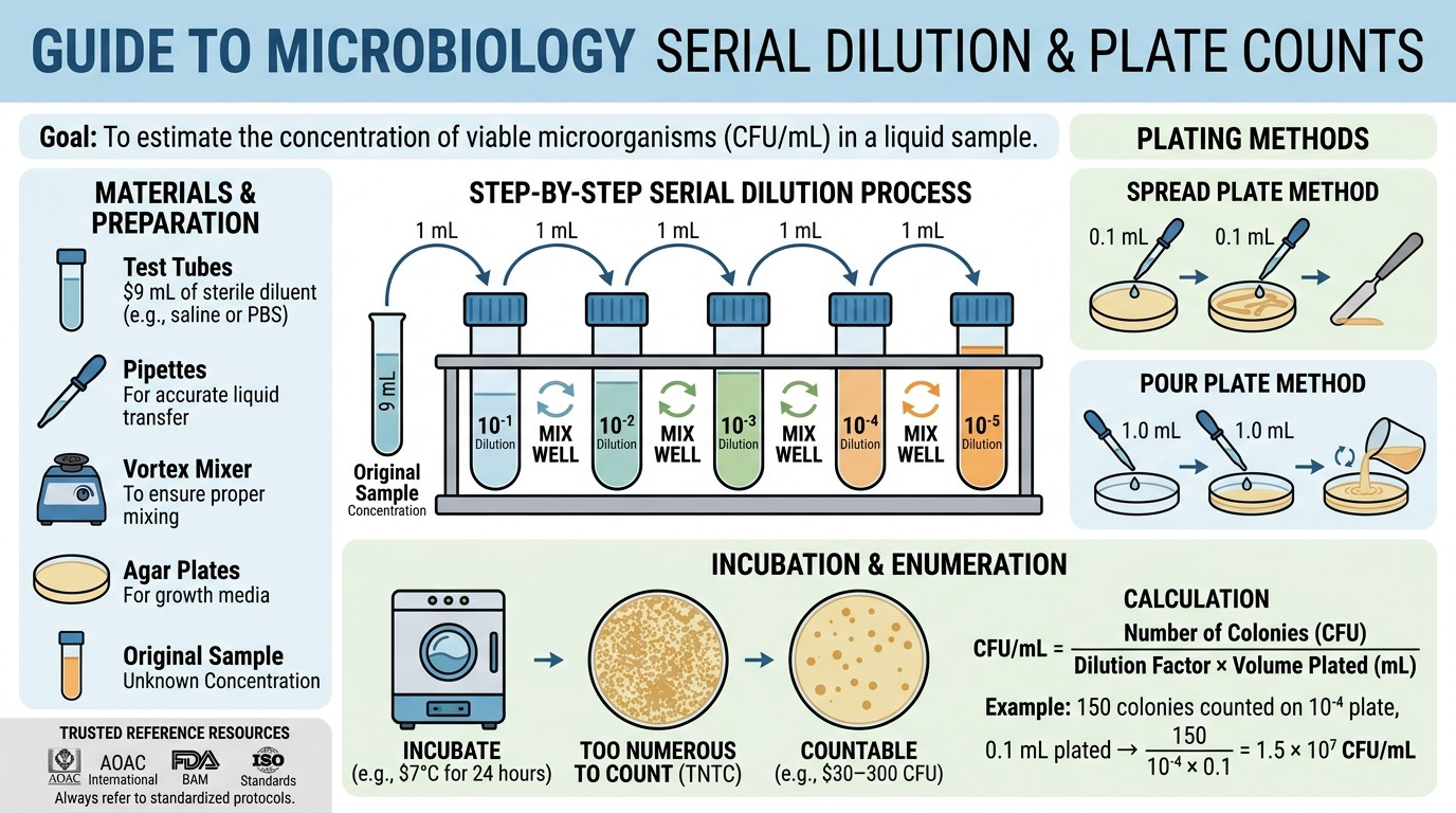 Microbiology serial dilution example best practices checklist for accurate colony counting and CFU calculation
