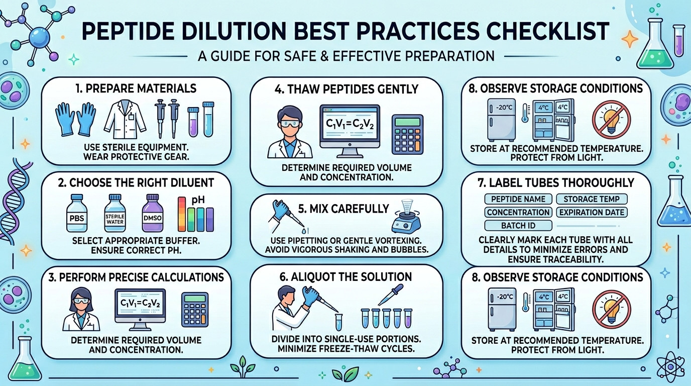 Peptide dilution calculator best practices checklist for accurate reconstitution and storage