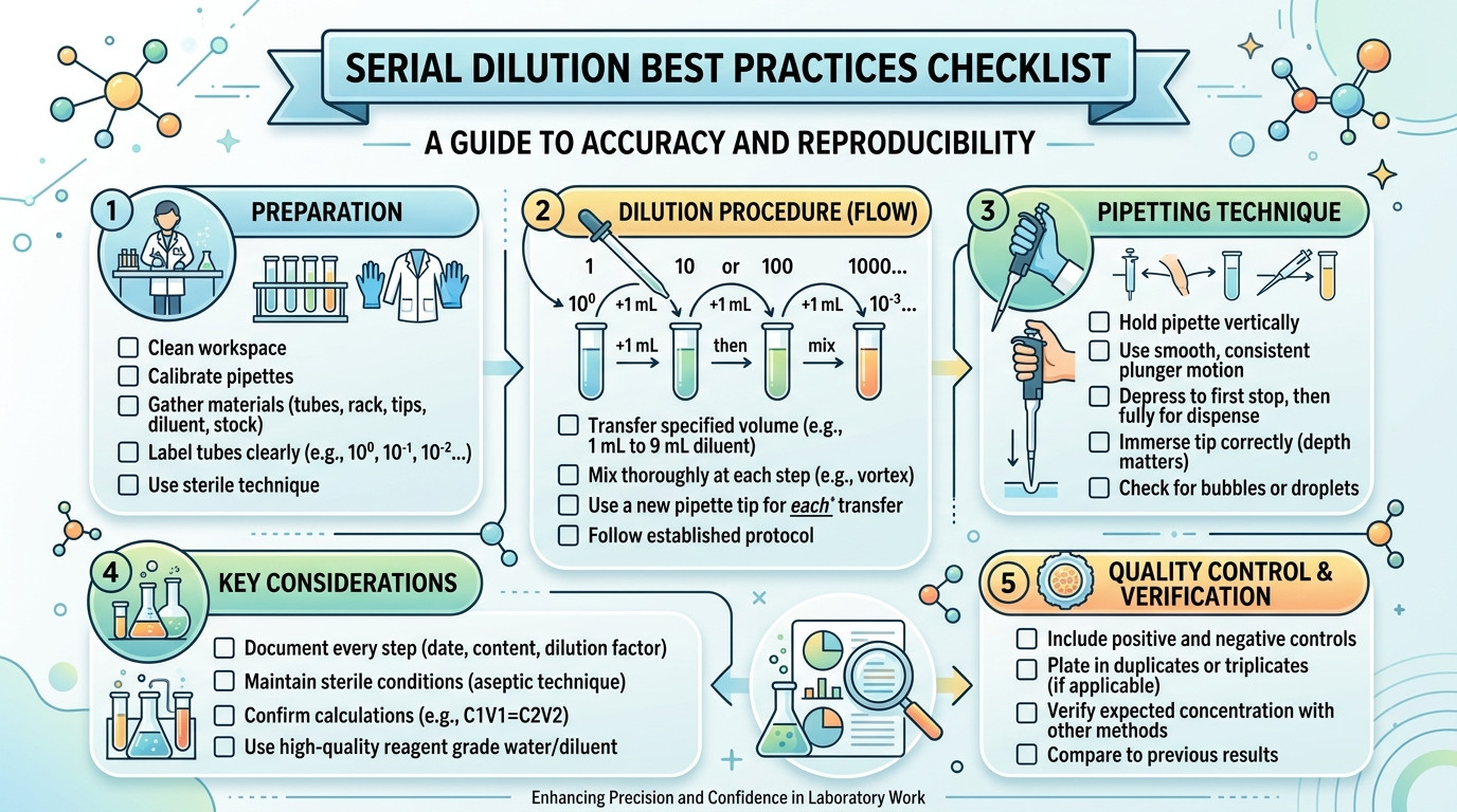 Serial dilution calculation best practices checklist for accurate microbiology and analytical lab work