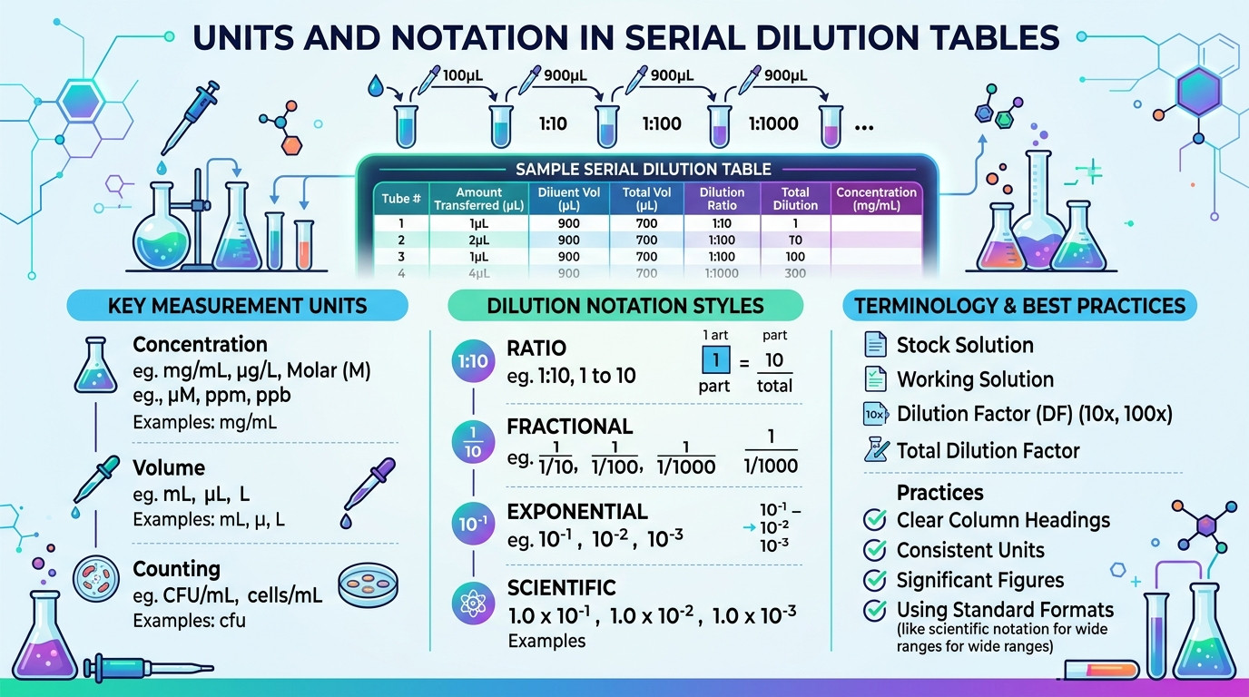 Comparing correct and incorrect serial dilution calculation table approaches