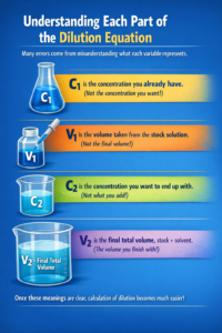 Visual diagram showing how dilution reduces concentration while preserving total solute amount