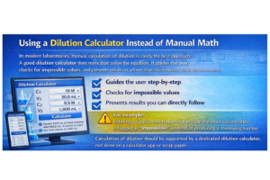 Labeled diagram explaining C1 V1 C2 V2 dilution equation variables