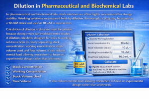 Laboratory beakers showing different concentrations after calculation of dilution