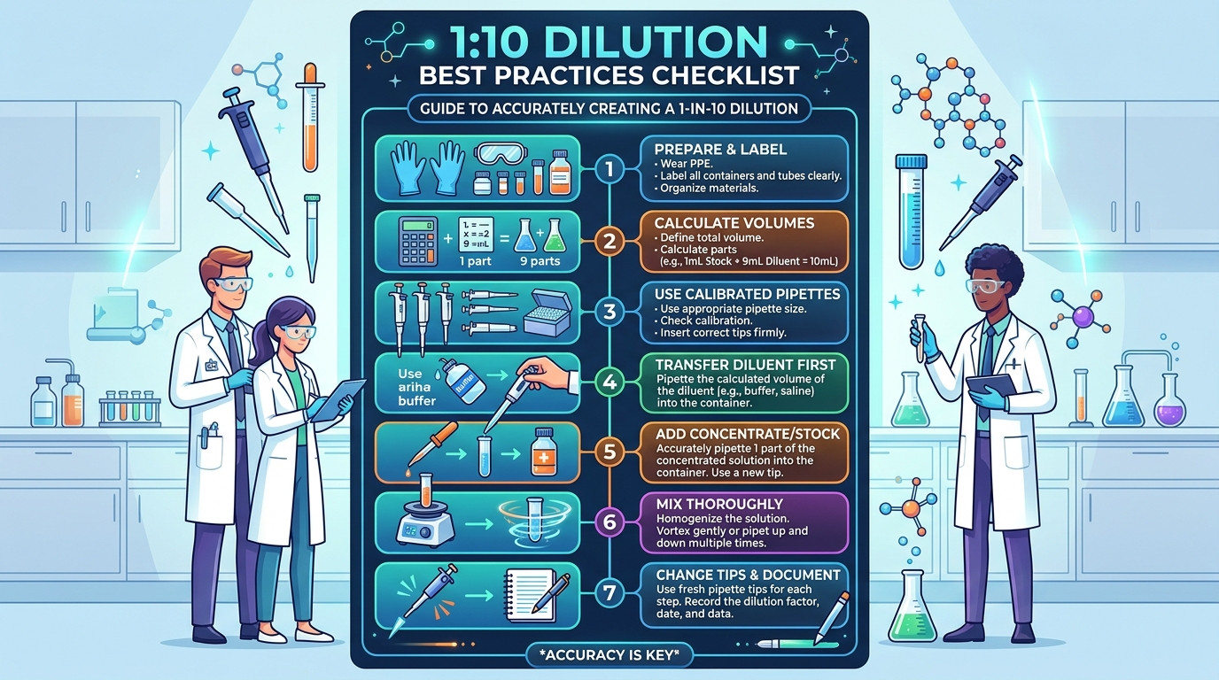 1:10 dilution best practices checklist for accurate tenfold solution preparation