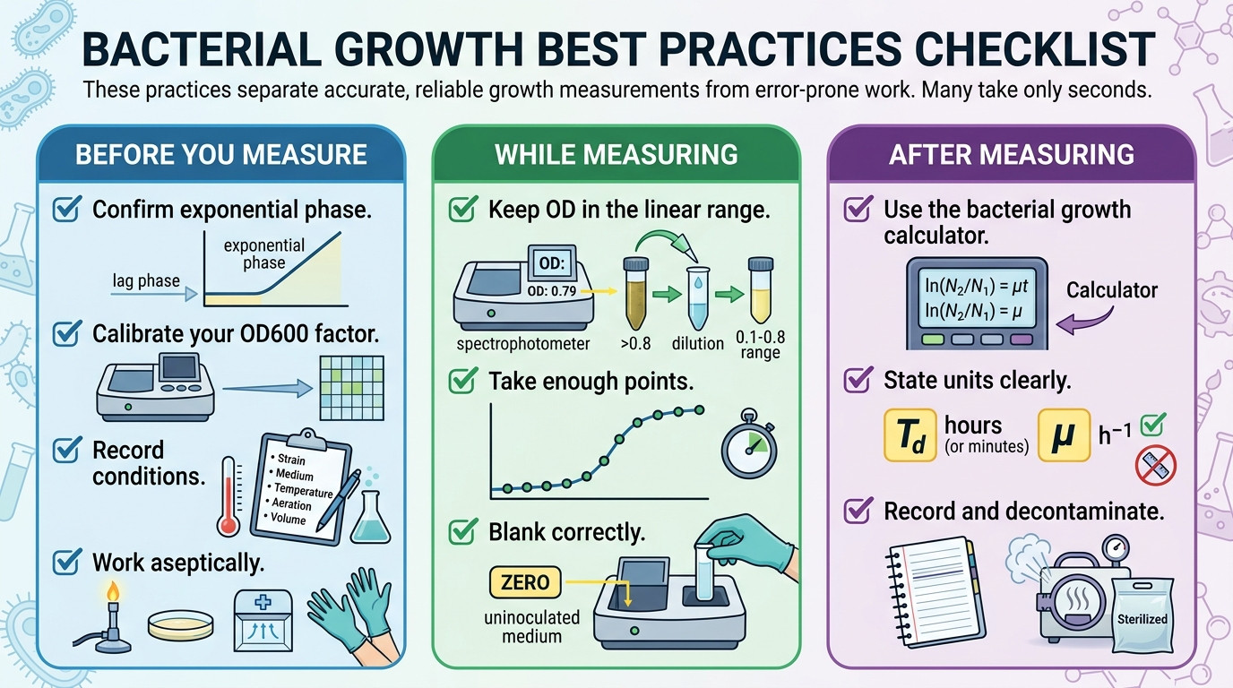 Bacterial growth measurement best practices in a microbiology laboratory