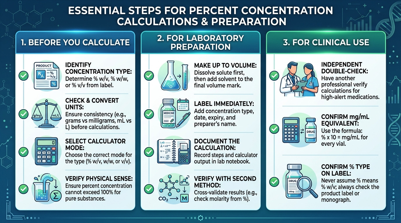 Percent concentration calculation best practices in pharmacy and laboratory settings