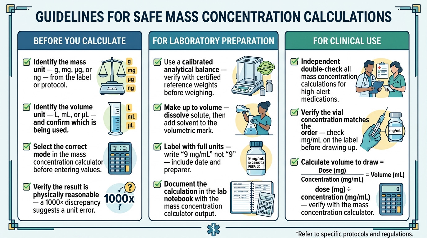 Mass concentration calculation best practices with analytical balance and volumetric flask