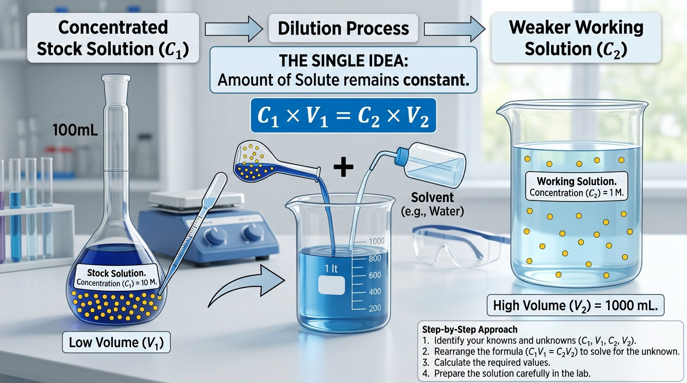 How to calculate dilutions step by step showing the formula and dilution factor relationships