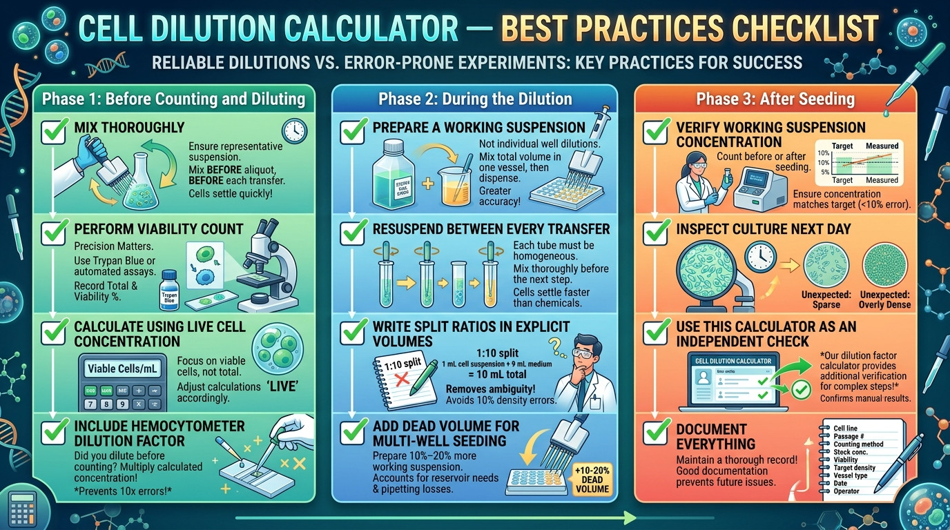 Cell dilution calculator best practices checklist for accurate cell counting and seeding