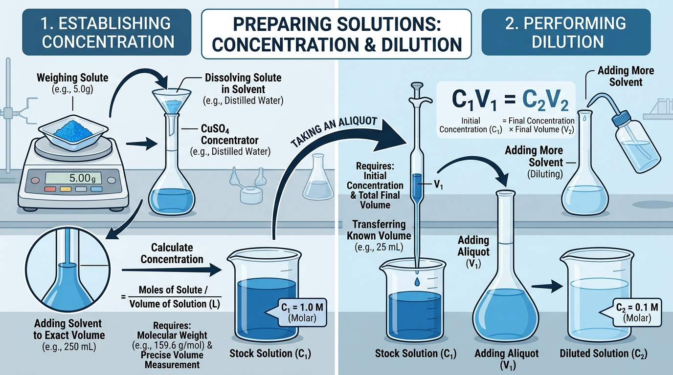 Concentrations and dilutions calculator showing how molarity percent mg per mL and ppm relate