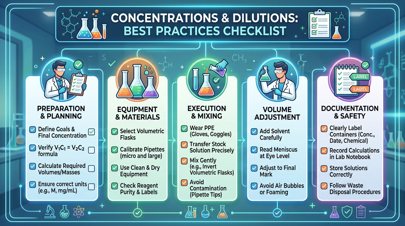 Concentrations and dilutions calculator best practices checklist for accurate solution preparation