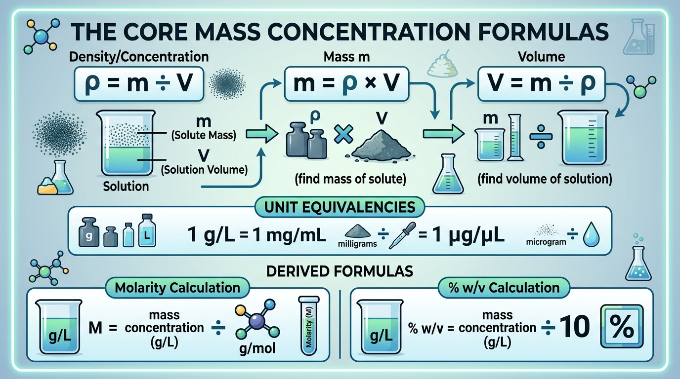 Mass concentration calculation with laboratory flasks and analytical balances