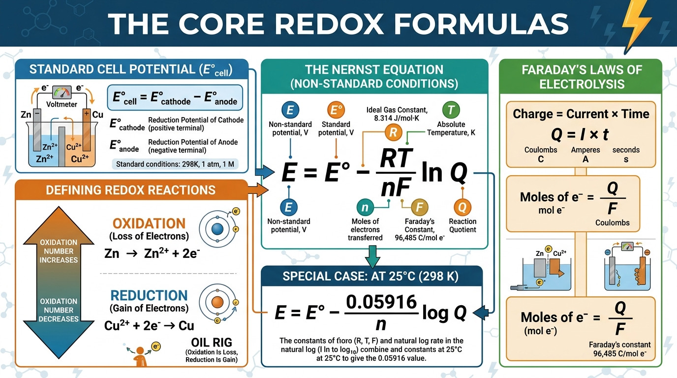 Redox Calculator formulas for oxidation numbers Nernst equation cell potential and Faraday law