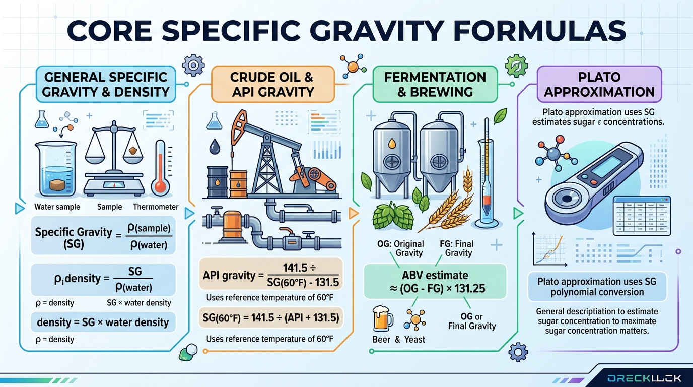Specific Gravity Calculator formulas for density hydrometer correction API gravity ABV and Brix conversion