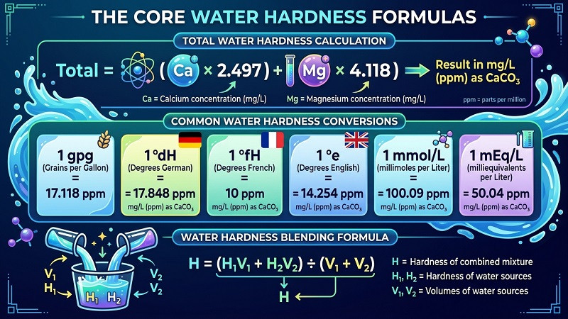 Water testing illustrating water hardness units and the calcium magnesium relationship