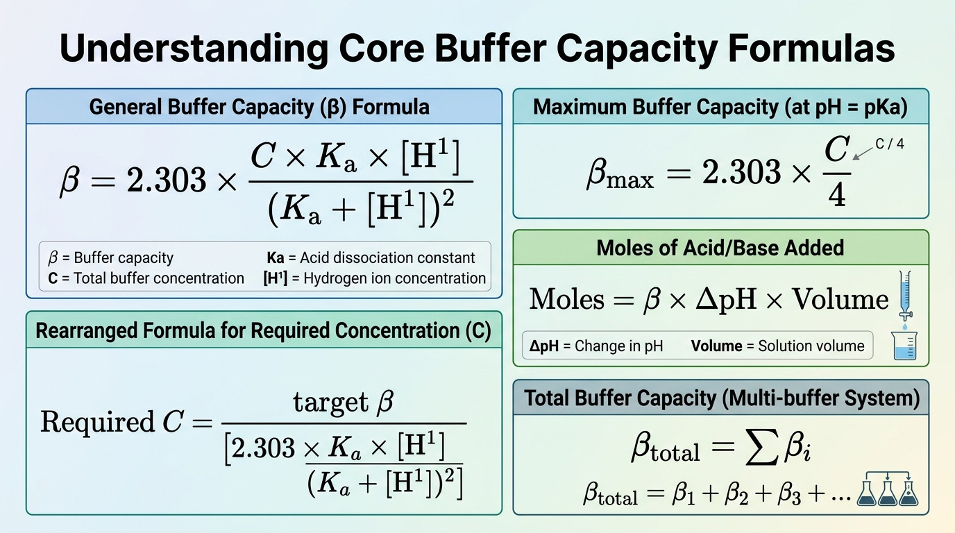 Buffer capacity formulas and beta calculation with buffer capacity curve