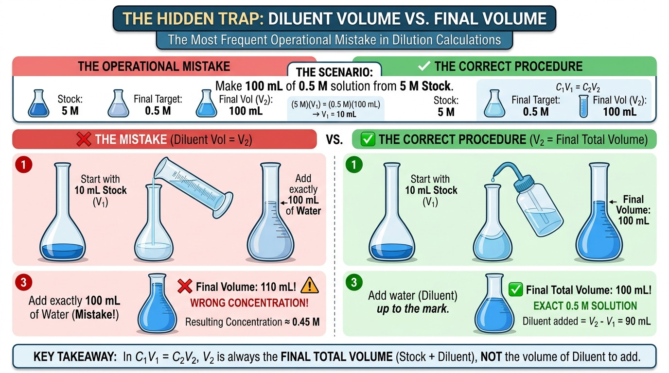 Visual diagram showing how serial dilutions systematically reduce molarity step by step
