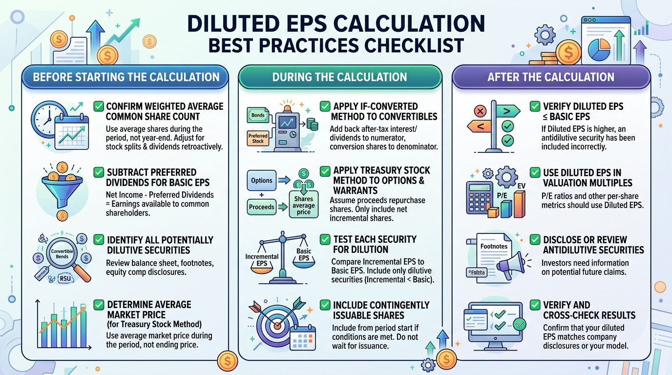 Diluted EPS calculation best practices checklist for GAAP and IFRS compliance