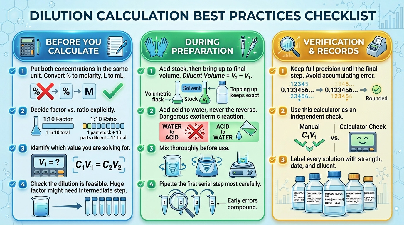 Calcul dilution best practices checklist for accurate solution preparation in the laboratory