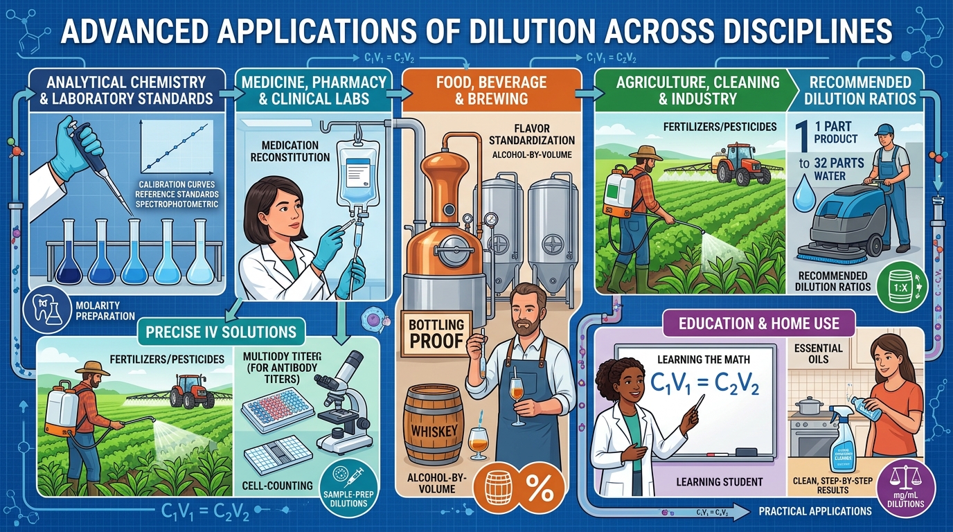 Calculation of dilution applications across analytical chemistry medicine brewing and industry