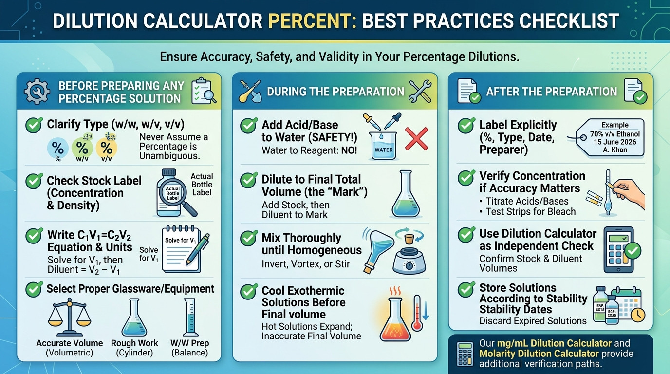 Dilution calculator percent best practices checklist for safe and accurate percentage solution preparation