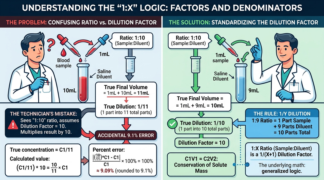 Diagram showing serial dilution steps and cumulative dilution factors