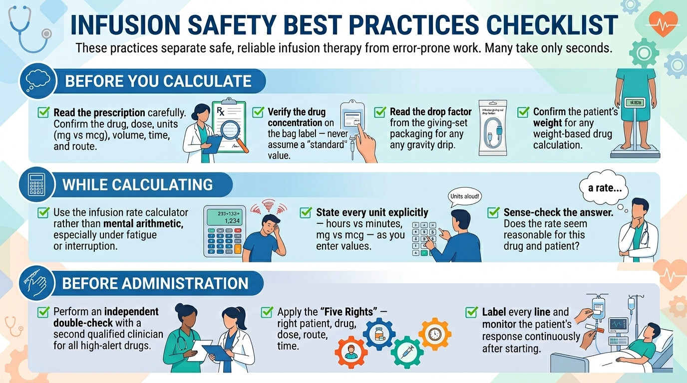 Infusion rate calculation safety best practices in a hospital setting