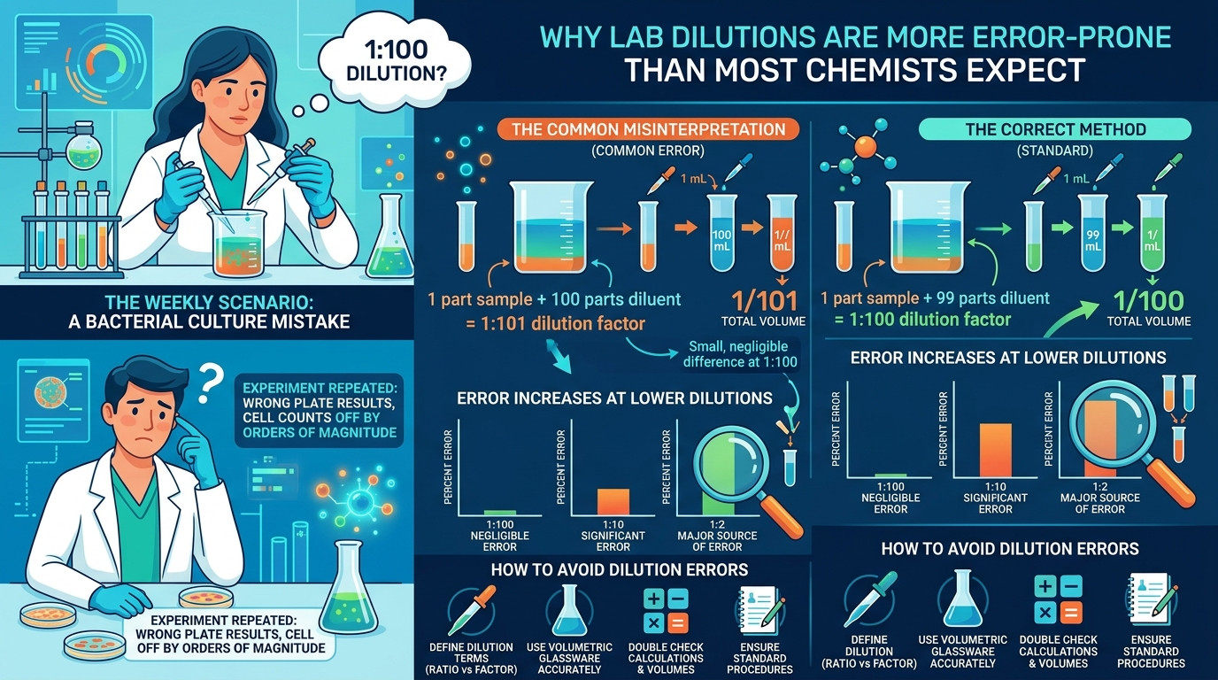 How to do dilutions in the lab showing pipette, volumetric flask, and serial dilution workflow