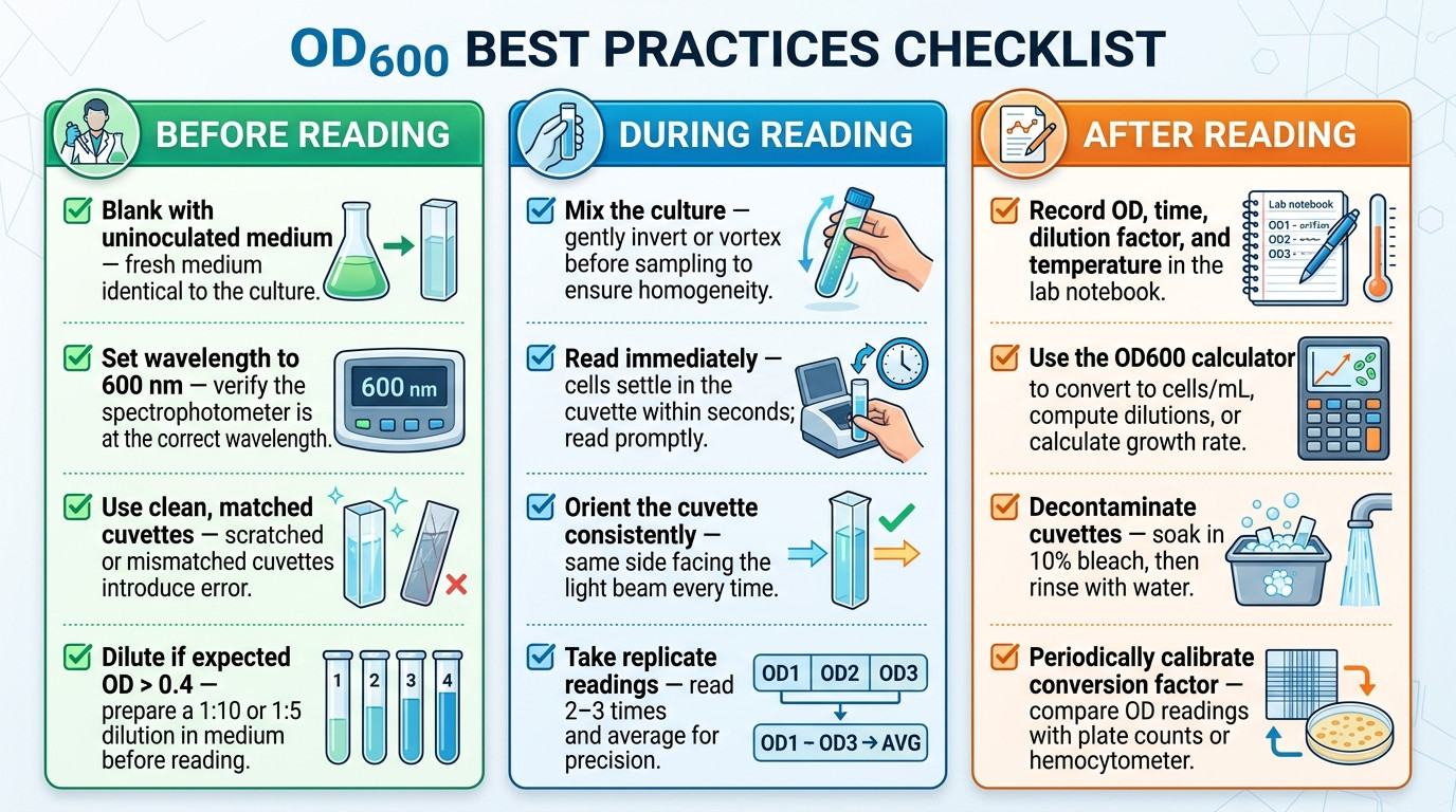 OD600 measurement best practices with spectrophotometer cuvette and bacterial culture
