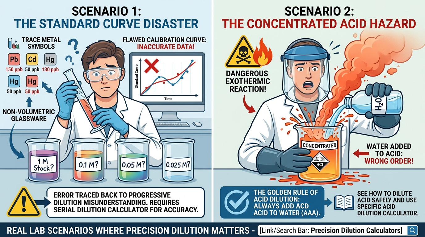 Laboratory visual highlighting the difference between adding diluent vs reaching final volume