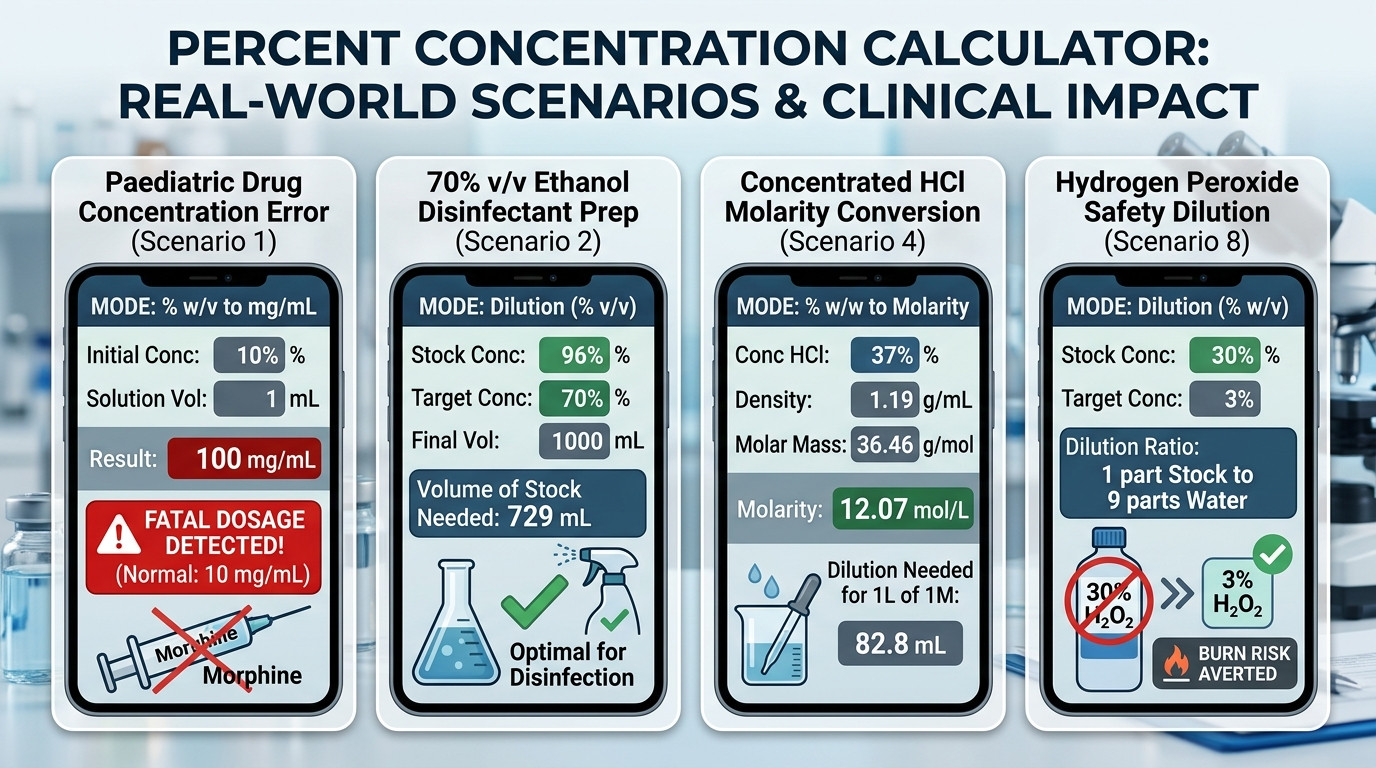 Laboratory scientist preparing percent concentration solutions with measuring cylinders and balances