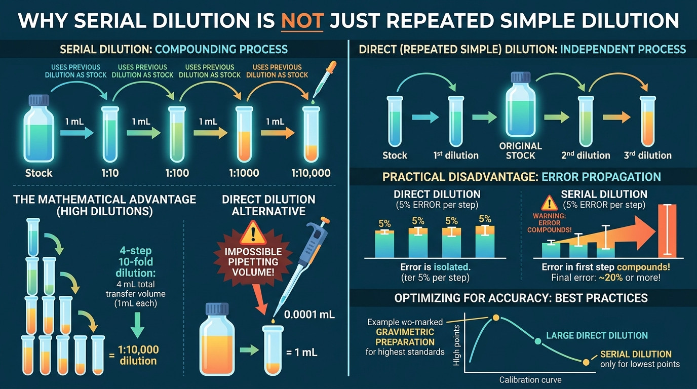 How to do dilutions in the lab showing dilution factor relationships and C1V1 equation