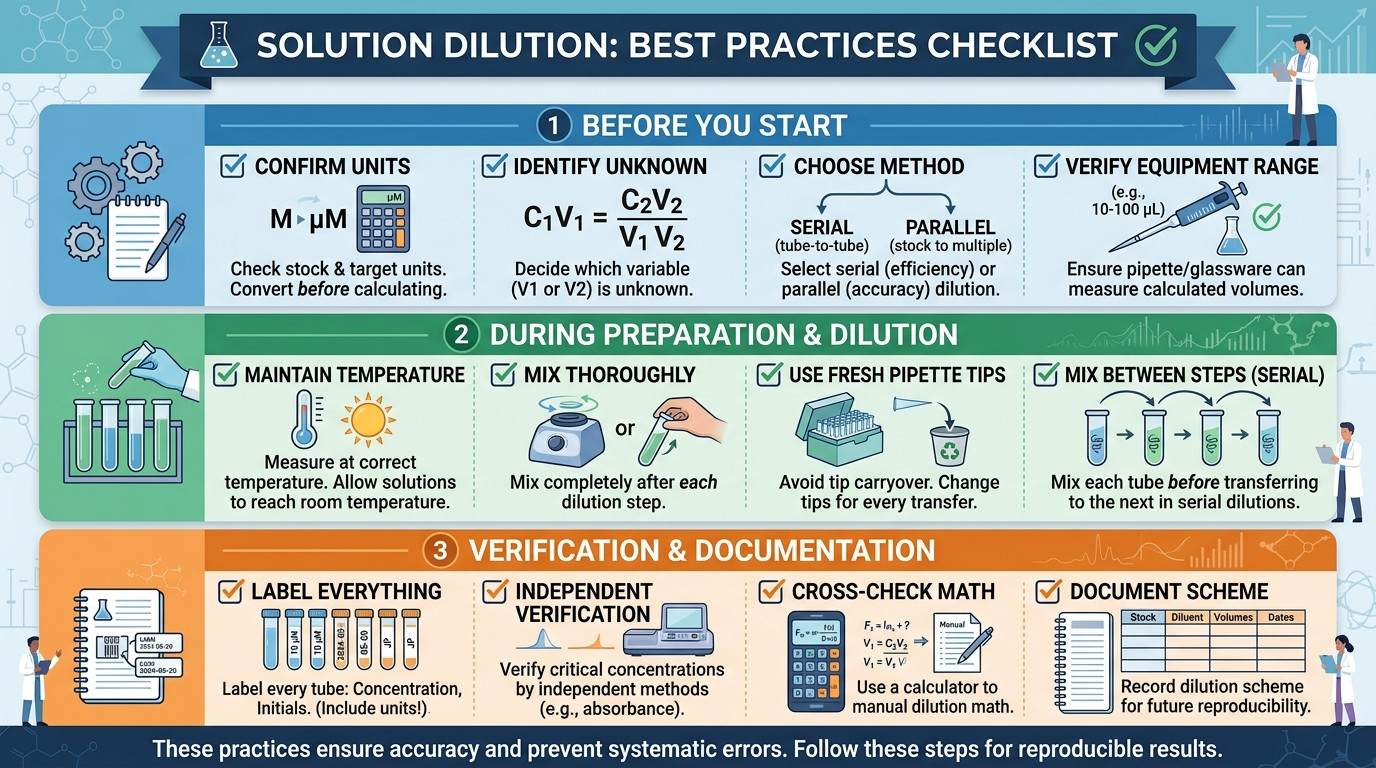 Solution dilution calculator best practices checklist for accurate preparation