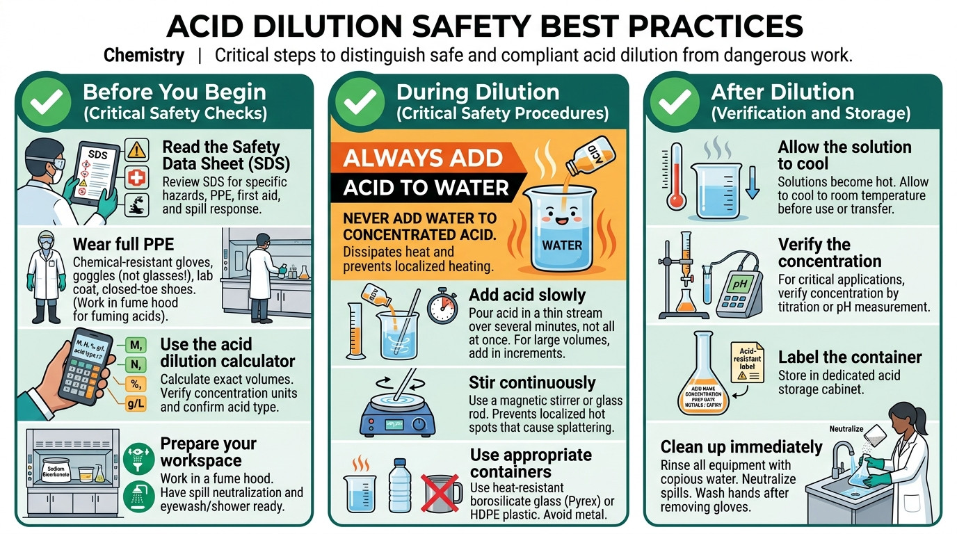 Acid dilution safety best practices checklist for laboratory compliance