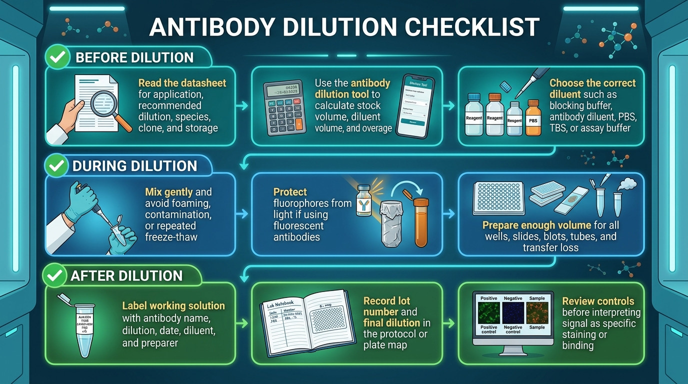 antibody dilution tool checklist for datasheets diluent titration controls and storage