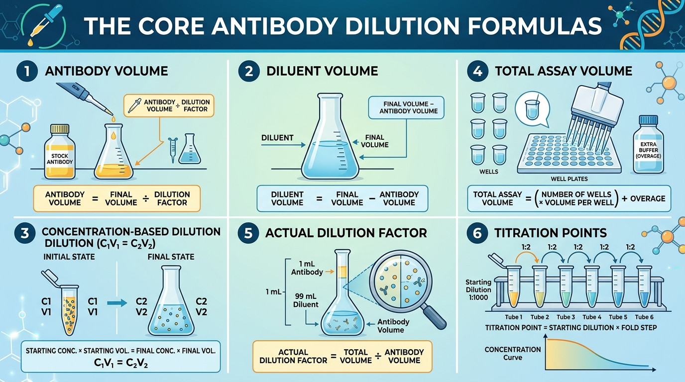 Antibody Dilution Calculator formulas for ratio dilution concentration dilution assay volume and titration