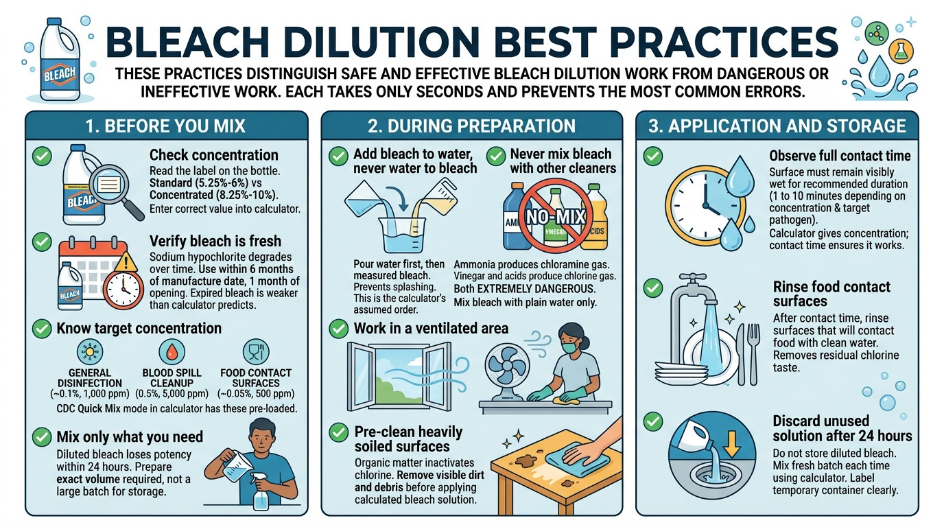 Bleach dilution best practices checklist for safe disinfectant preparation