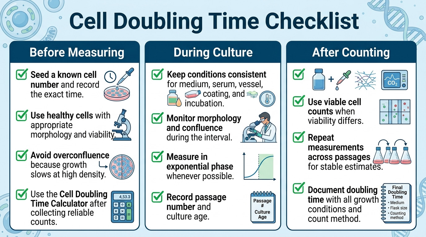 Cell doubling time checklist for viable counts exponential growth passage number and culture conditions
