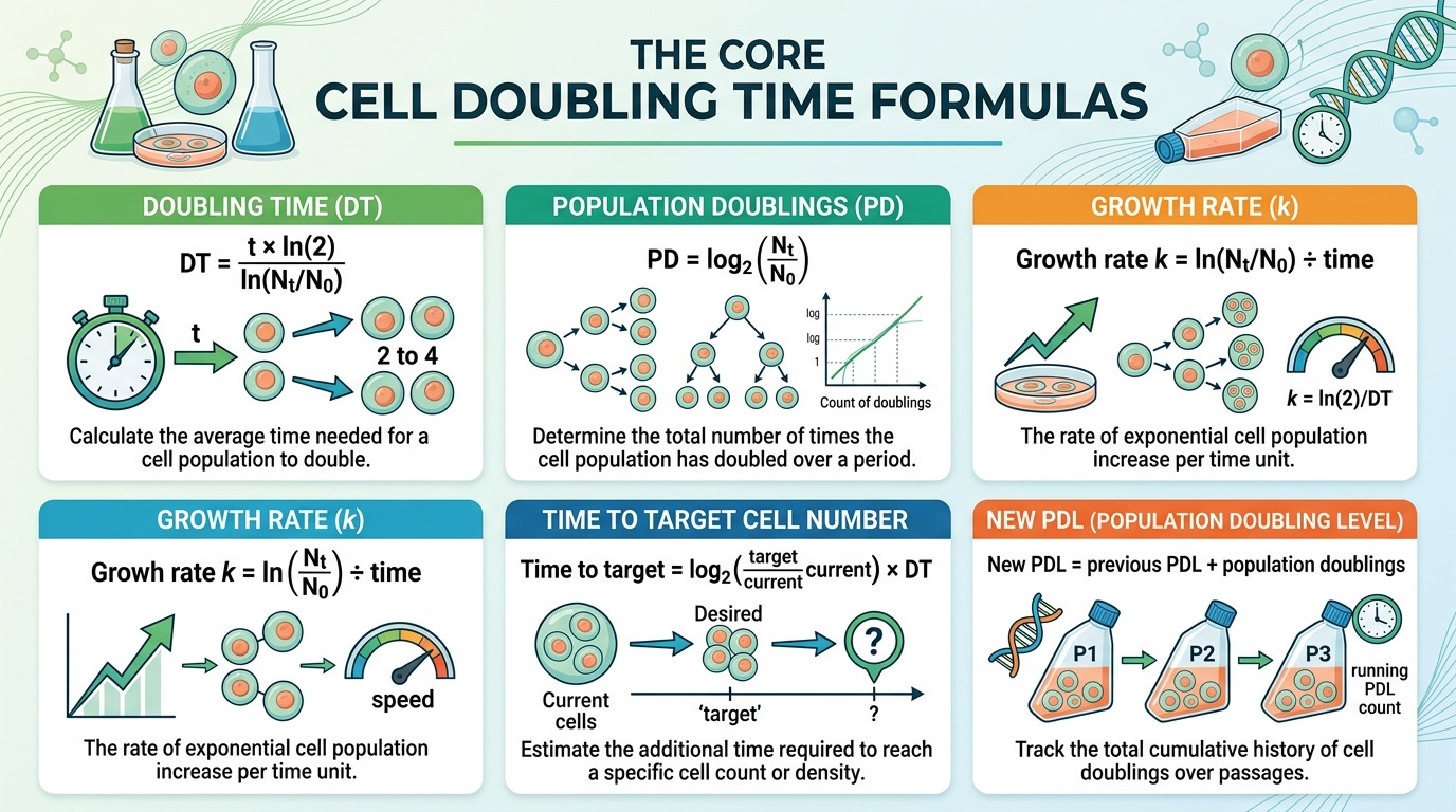 Cell Doubling Time Calculator formulas for doubling time growth rate population doublings and final cell count