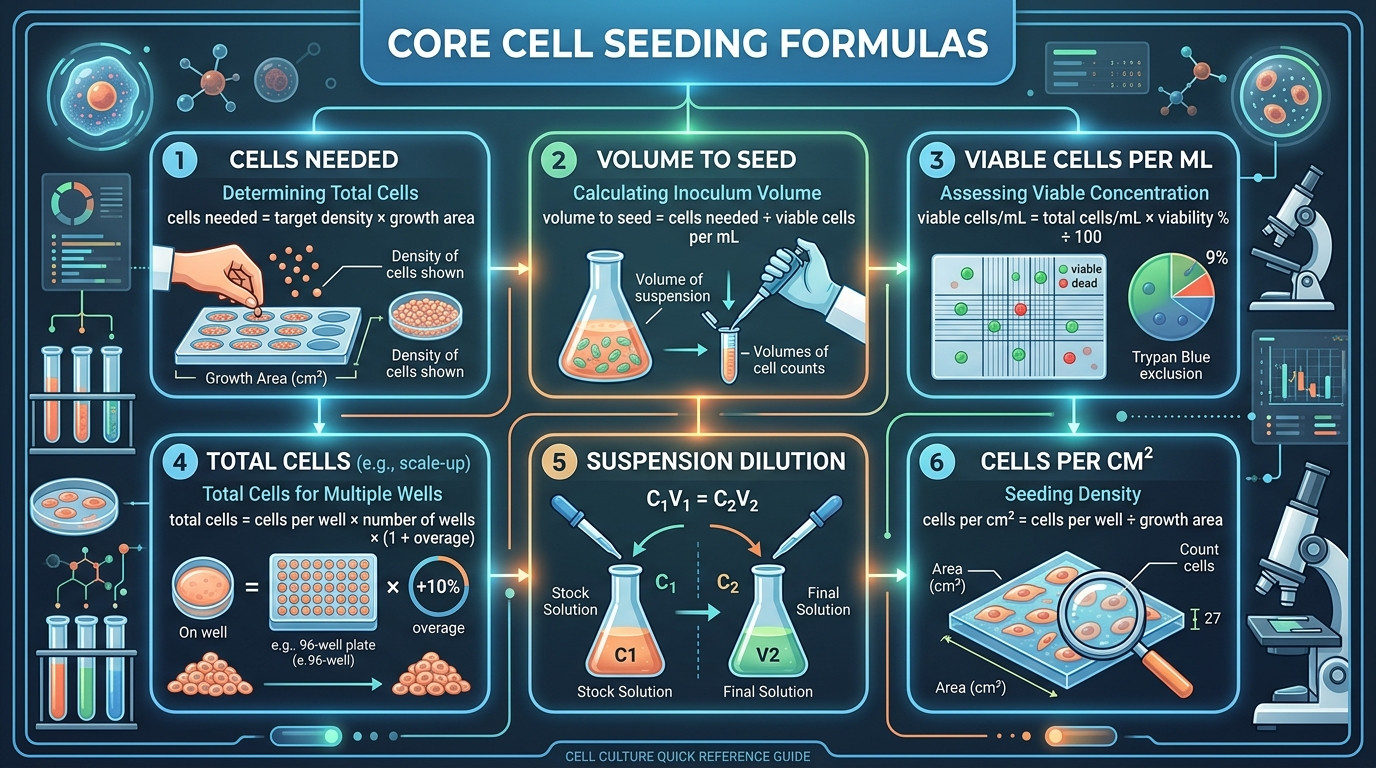 cell seeding density calculator formulas for cells per well viability volume and plate planning