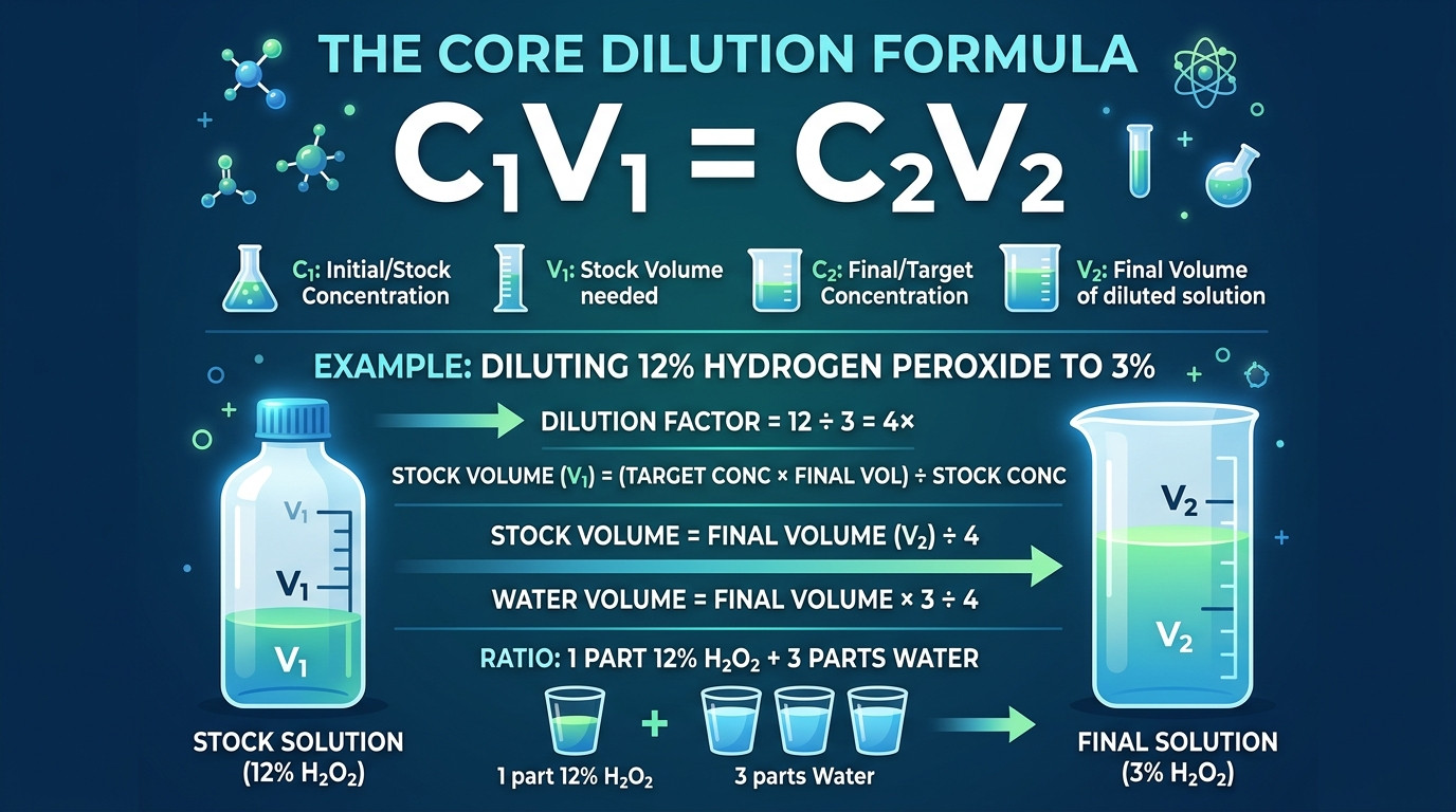 how to dilute 12 hydrogen peroxide to 3 formula ratio and batch examples