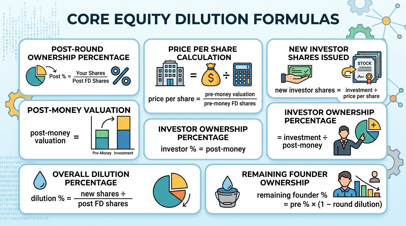 how to calculate equity dilution – cap table formulas price per share post-money ownership