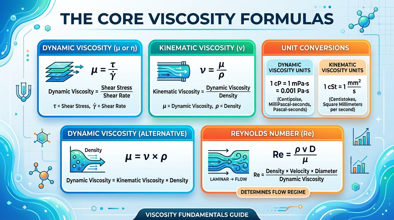 Viscosity Calculator formulas for dynamic viscosity kinematic viscosity Reynolds number and unit conversion
